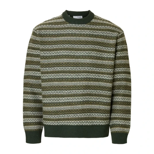 Selected Slhrevy Ls Knit Relaxed Jac Crew Neck - Khaki green - M Selected Slhrevy Ls Knit Relaxed Jac Crew Neck - Khaki green - M