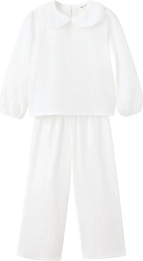 Mango Full Cotton Textured Pyjamas Set White 18 24M
