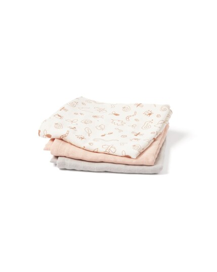 Kids Concept  Muslintepper sett med 3 stk. rosa