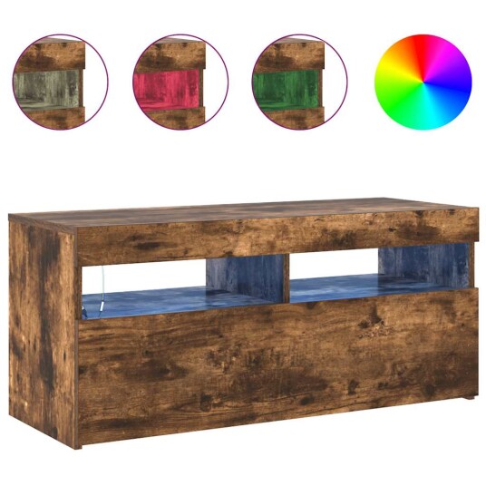 vidaXL TV-benk med LED-lys røkt eik 90x35x40 cm