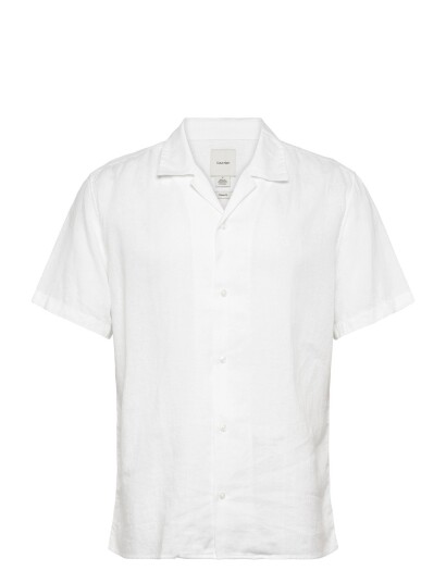 Calvin Klein Ss Camp Collar Solid Linen Class White XS