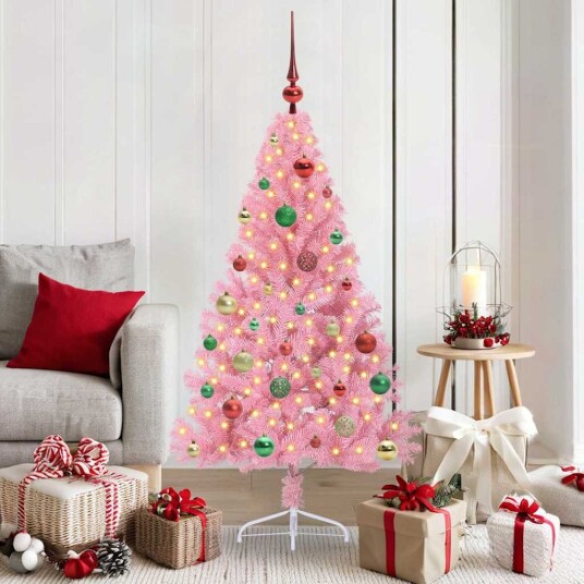 Kunstig Forhåndsopplyst Juletre med 150 LED Rosa 150 cm PVC Kunstig Forhåndsopplyst Juletre med 150 LED Rosa 150 cm PVC