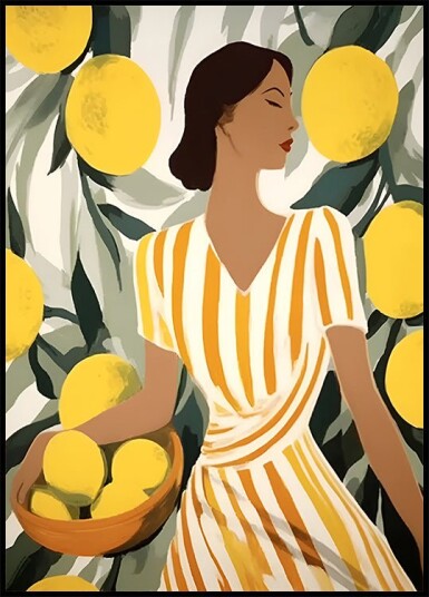 Woman with Lemons Modern Mediterranean Plakat Plakat / 50x70cm