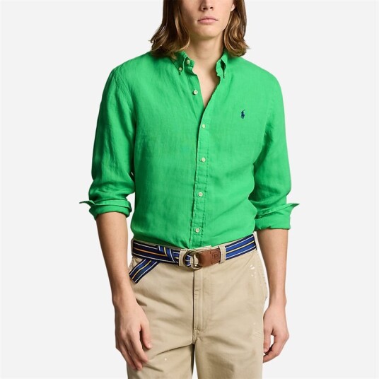 Ralph Lauren Custom Fit Linen Shirt - Classic Kelly Grønn L