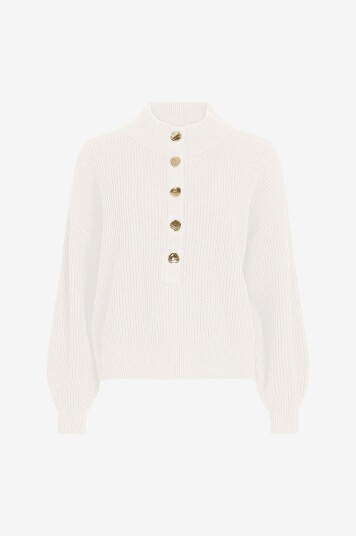 Vila - Genser viChing O-neck L/S Button Knit Top - Hvit