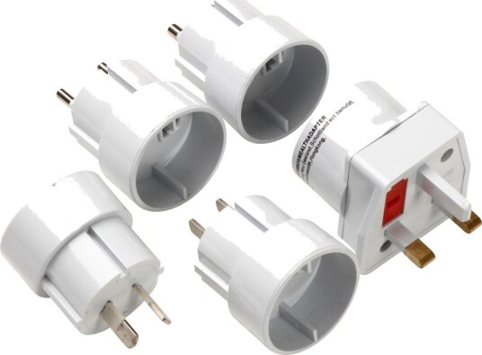 Reiseadapter 5-delt fra DK til EU/USA/UK/Australia white