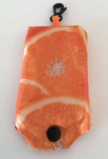 Handlenett i tøy etui orange med appelsinmotiv
