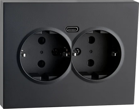 SG Dobbel Stikkontakt Innfelt m/USB-C 1.5 Sort