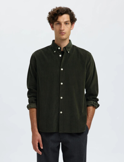 Selected Slhregdanni Cord Bd Ls Shirt Noos - Khaki green - S