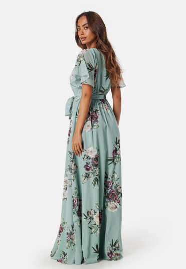 Goddiva Flutter Floral Maxi Dress Duck Egg XL (UK16)