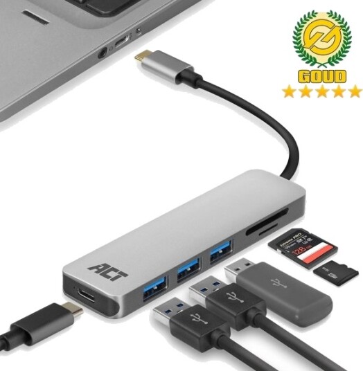 Act Ac7050 Usb 3.0 Type-C/Type-A Til Microsd/Sd 5000 Mbit/S Grå Aluminium Act Ac7050 Usb 3.0 Type-C/Type-A Til Microsd/Sd 5000 Mbit/S Grå Aluminium
