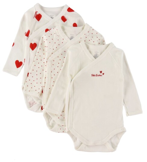 Petit Bateau Body ML 3-pak White/Red Hearts 6 mdr/67