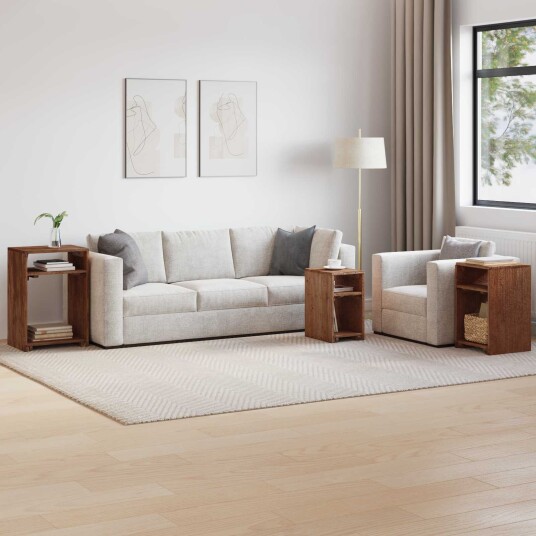  Accent Bord med hylle med lagring 3 pcs Brun Massiv Mahogni Tre