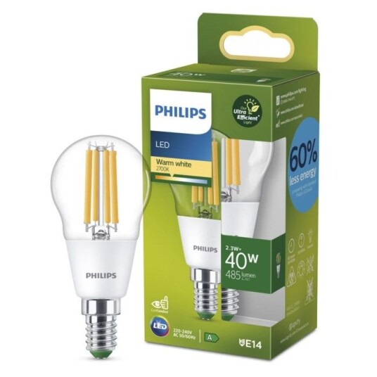 Philips Ultra Efficient E14 Kuleformet LED-pære 485 lm Philips Ultra Efficient E14 Kuleformet LED-pære 485 lm