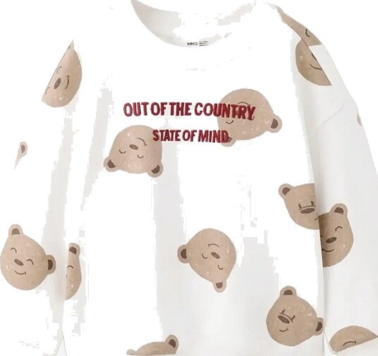 Mango Cotton Sweatshirt With Teddy Bear Print   NATURAL WHITE   2 3