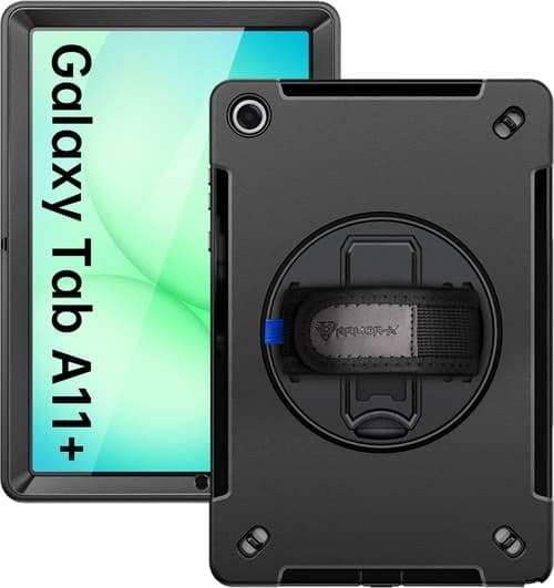 Armor x Rainproof Military Grade Rugged Case With Hand Strap And Kick stand Samsung Galaxy Tab A11+ Sort Armor x Rainproof Military Grade Rugged Case With Hand Strap And Kick stand Samsung Galaxy Tab A11+ Sort