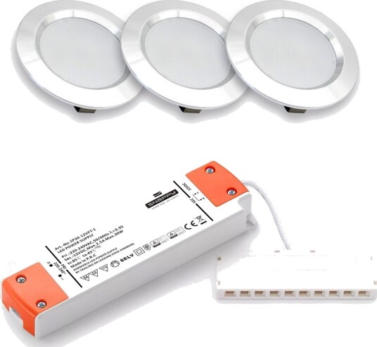 Ledlife 3 stk. Reco68 møbelspot dimbar   Børstet stål inkl. dimbar strømforsyning   Dimbar : Dimbar Kulør : Varm
