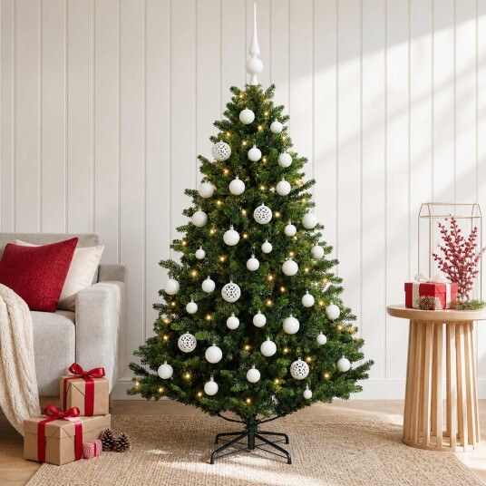 vidaXL Kunstig juletre med kuler 120 cm 150 LED-lys Varmhvit