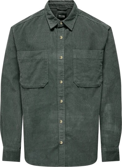 ONLY & SONS Onsalp 2Pkt Washd Cord Ls Shirt Noos   CASTOR GRAY   XS