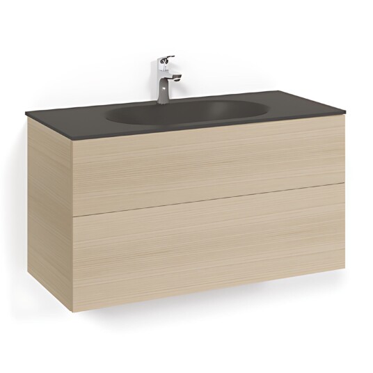 Macro Design Crown Plain Servantskap 2-skuff - med Glasservant Eik / 100cm Glass Edge Svart