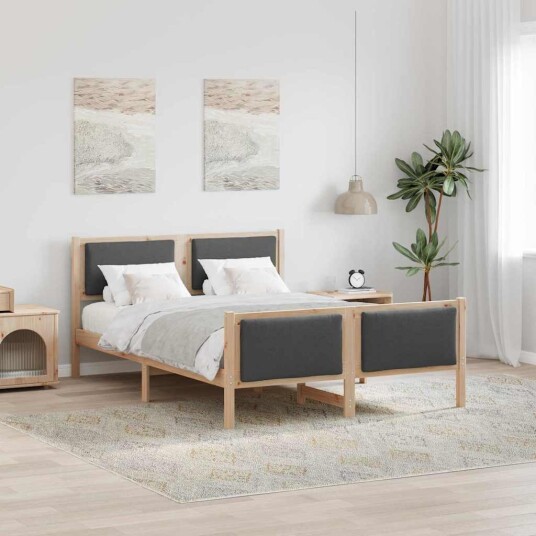 Sengestamme med hodegjerde Mørkegrå 135 x 190 cm stoff