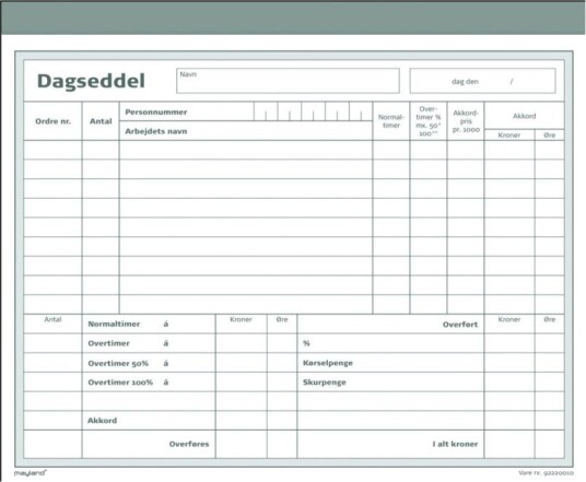 Mayland Dagstimeseddel 50 Ark 200 X 148 Mm Dublett Blåpapirkopi Nummerert