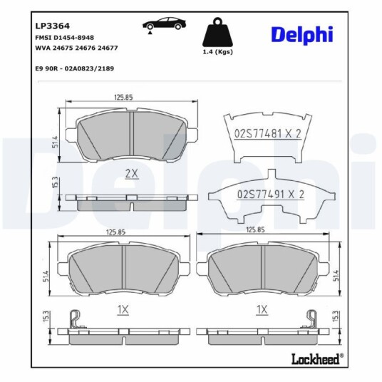 Bremseklosser DELPHI LP3364 Bremseklosser DELPHI LP3364
