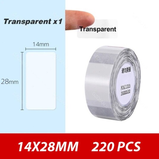 Niimbot etikett for D101/110 / 14 x 28 mm 220 stk / Gjennomsiktig