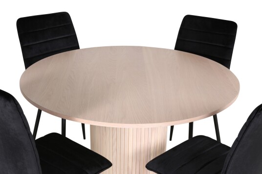 Venture Home Bianca Spisegruppe 110 cm Rund med 4 Windu Lyx Stoler Sort