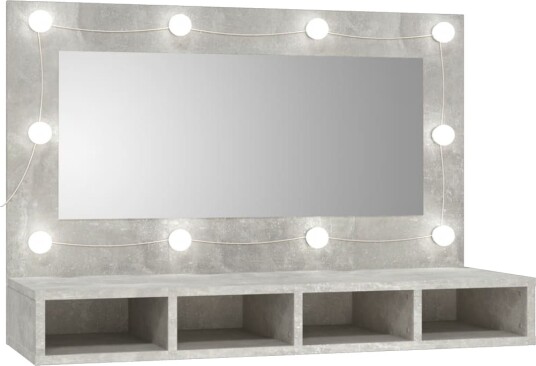 vidaXL Speilskap med LED betonggrå 90x31,5x62 cm