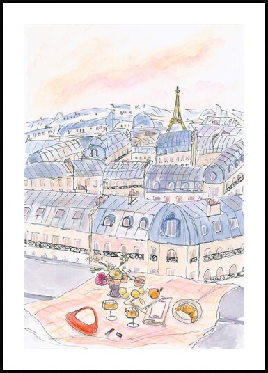 Parisian Rooftop Picnic With Eiffel Tower Views Plakat / 100x150cm Parisian Rooftop Picnic With Eiffel Tower Views Plakat / 100x150cm
