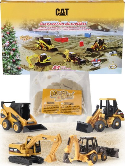 CAT Julekalender med magisk sand og anleggsmaskiner i metall CAT Julekalender med magisk sand og anleggsmaskiner i metall
