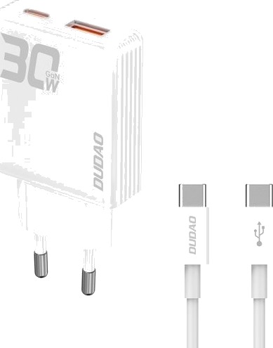 Dudao 30W GaN USB-C Mobillader med USB-C-kabel - Hvit