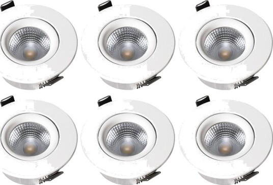 Downlight Eco 6,8W Lysstrøm: 575Lm 3000K 525Lm 2700K. Ra92. Spredningsvinkel 40 Grader. 6 Pak Fasedæmpbar. Inden/Udendørs Brug Hv