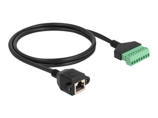 Delock Nettverkadapterkabel 8-Pins Terminalblokk Hunn Til Rj-45 Hunn Skrubar 1 M Utp Cat 6 Svart/Grønn
