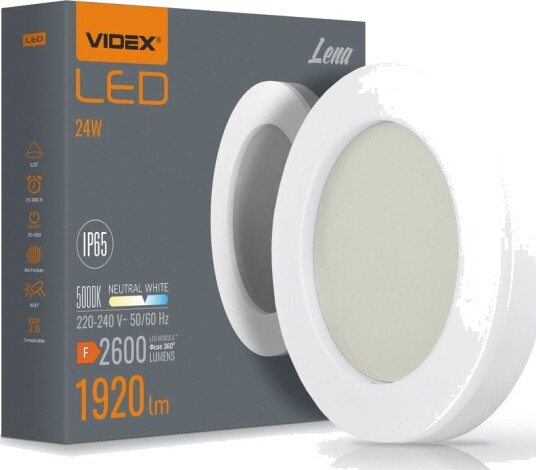 24W LED taklampe Bulkhead   IP65 vanntett 5000K 120° hvit kant   Kulør : Nøytral