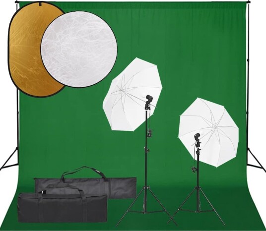 vidaXL Fotostudiosett med lyssett, bakgrunn og reflektor