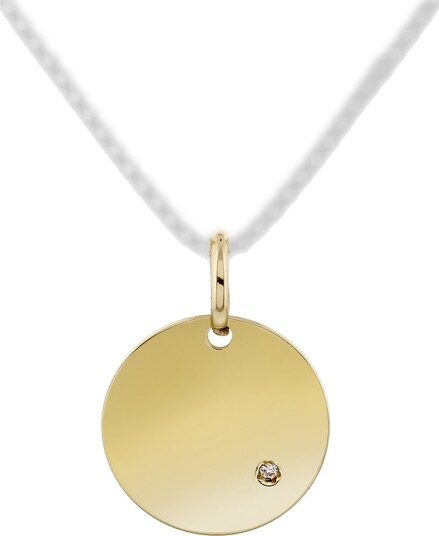 Pan Jewelry, Anheng i 585 gult gull med rund graveringsplate og diamant 0,005 ct Pan Jewelry, Anheng i 585 gult gull med rund graveringsplate og diamant 0,005 ct