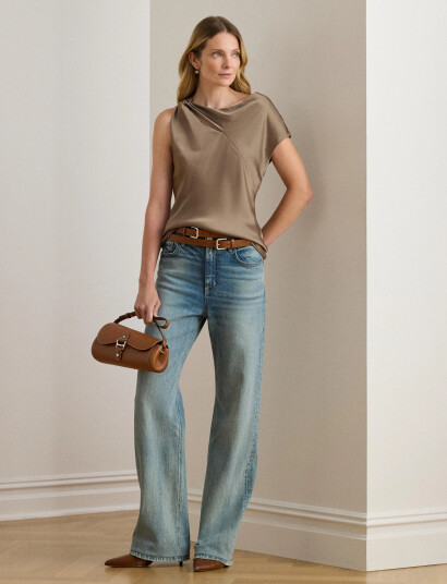 Lauren Ralph Lauren Charmeuse Asymmetrical Blouse - Beige - L Lauren Ralph Lauren Charmeuse Asymmetrical Blouse - Beige - L
