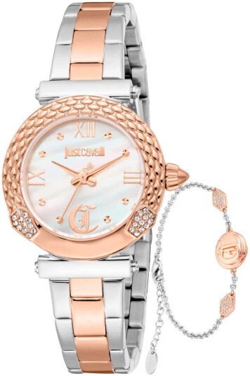 Just Cavalli Dameklokke JC1L332M0085 Curiosa Hvit/Rose gulltonet
