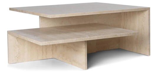 ferm LIVING Distinct Grande Duo sofabord 133 x 70 x 35 cm Travertine