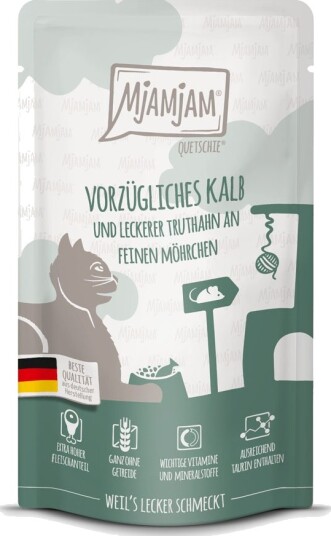 Mjamjam Våtfôr Sparepakke Quetschie Kalv & Kalkun 24 X 125 G