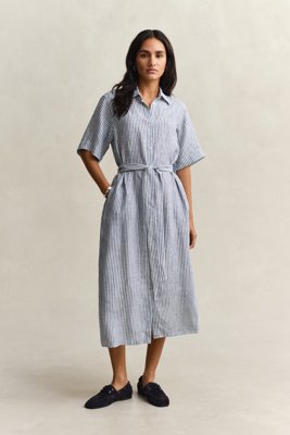 GANT Striped Linen Ss Shirt Dress Blue 38