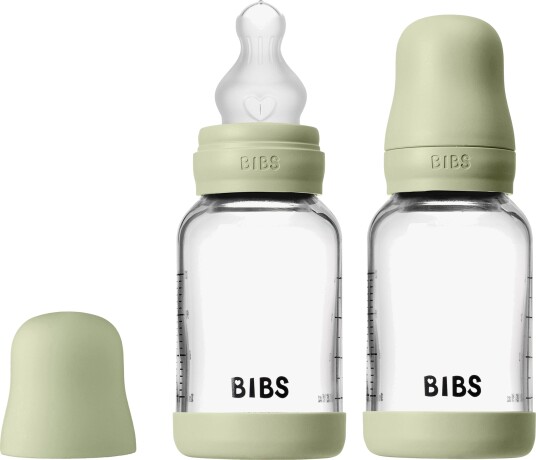 BIBS Slow Flow Glass Tåteflaske Silikon 2-Pakk 120 ml Sage