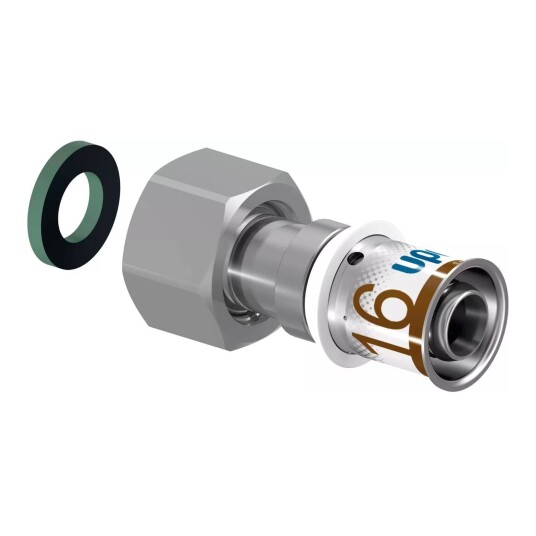 Uponor S Press Plus 20 mm Overgang med Løpemutter og Bevegelig Muffe