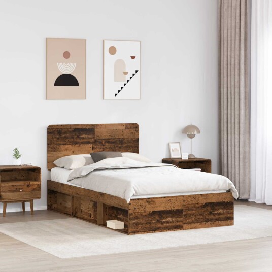 Sengestamme med hodegjerde Gammelt tre 120 x 190 cm Massiv furu Sengestamme med hodegjerde Gammelt tre 120 x 190 cm Massiv furu