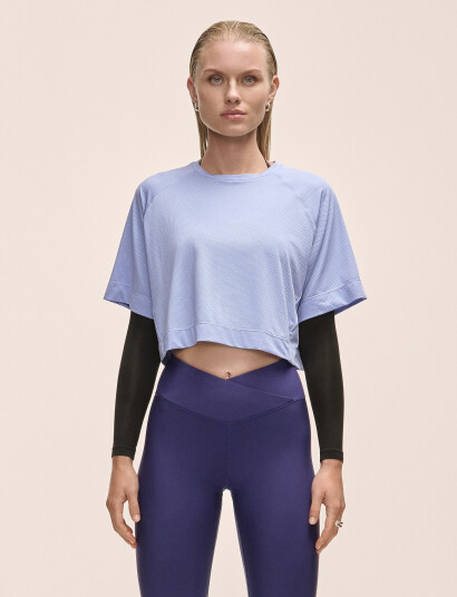 Casall Laser Mesh Crop Tee - Blue - M