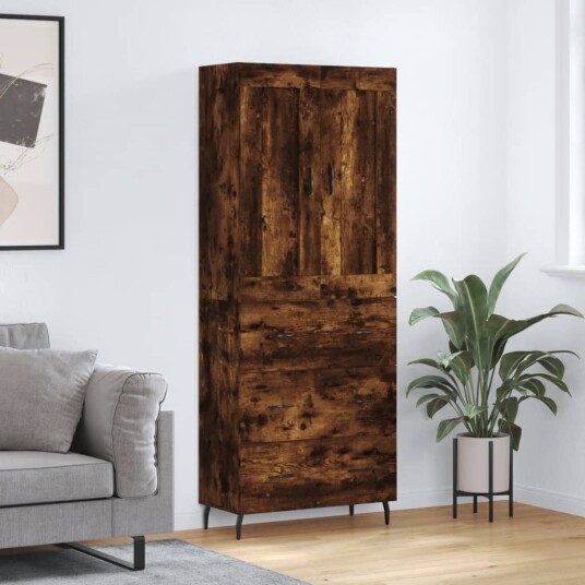 Highboard røkt eik 69,5x34x180 cm konstruert tre