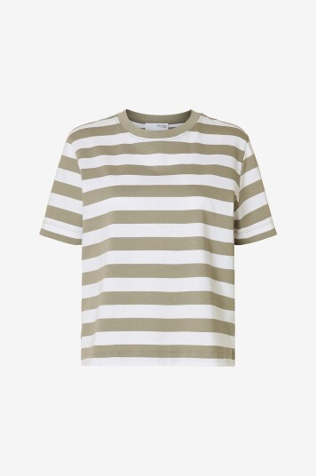 Selected FEMME - Topp slfEssential SS Striped Boxy Tee - Grønn