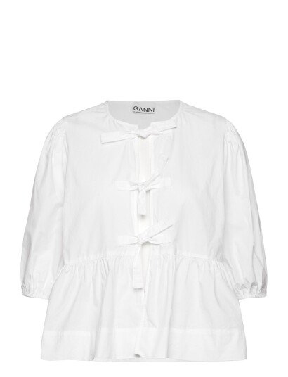 Ganni Cotton Poplin Peplum Tie Blouse White 42 Ganni Cotton Poplin Peplum Tie Blouse White 42
